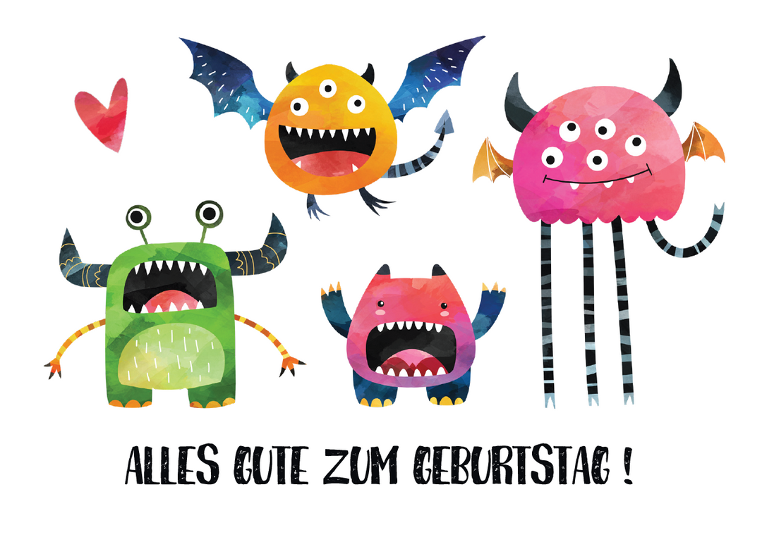 Feste Postkarte "Alles Gute zum Geburtstag" - Karte für Kindergeburtstag, Geburtstagsparty. Hergestellt in Deutschland.