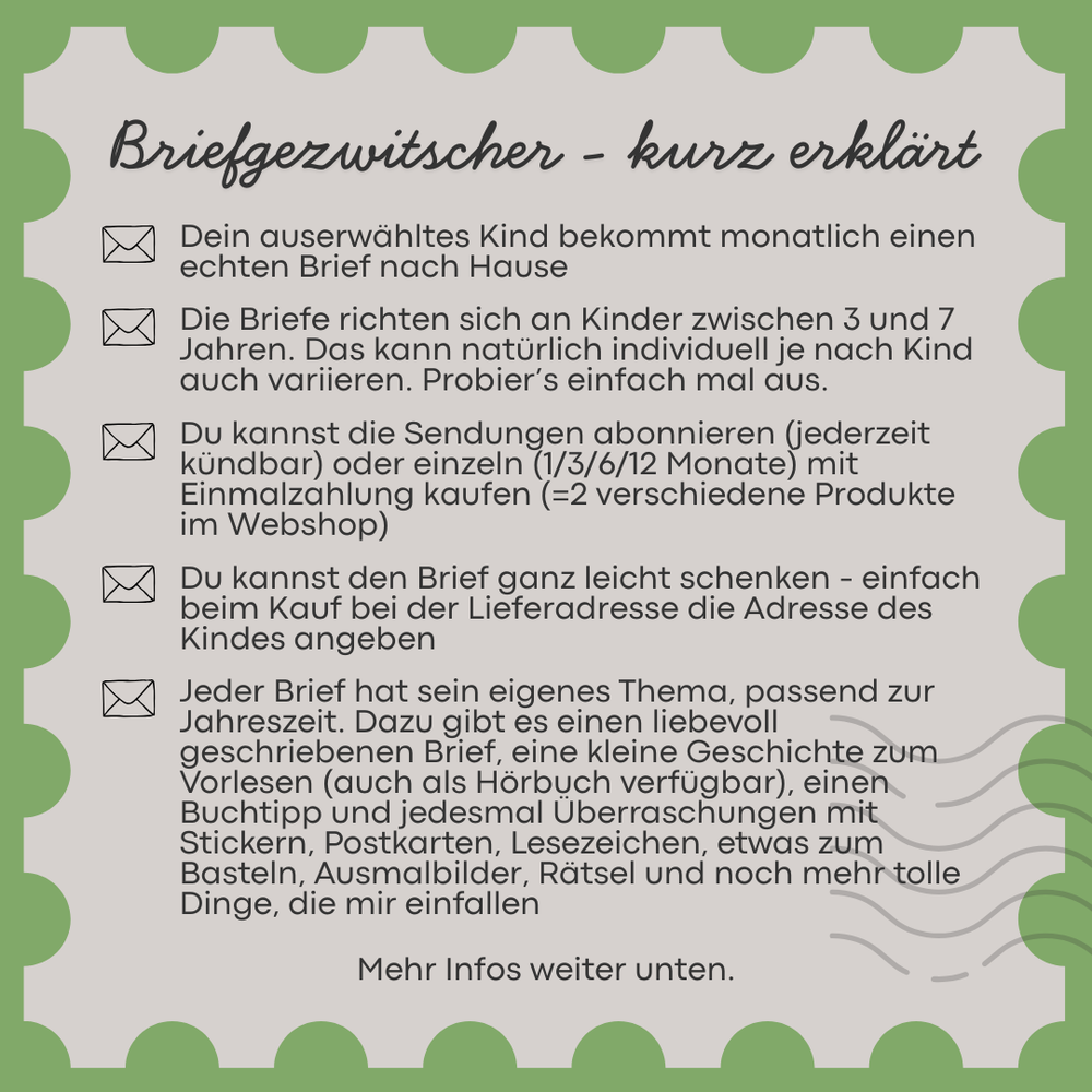 Briefclub für Kinder von 3-7 Jahren, kurz erklärt, Geschenk für Kinder, Geschenk für 4-jährigen, Geschenk für 5-jährigen, Geschenk für 6-jährigen, Postsendung, Brief für Kinder, Einmalkauf, besonderes Geschenk