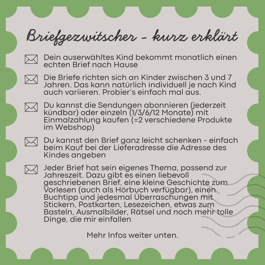 Briefclub für Kinder von 3-7 Jahren, kurz erklärt, Geschenk für Kinder, Geschenk für 4-jährigen, Geschenk für 5-jährigen, Geschenk für 6-jährigen, Postsendung, Brief für Kinder, Einmalkauf, besonderes Geschenk