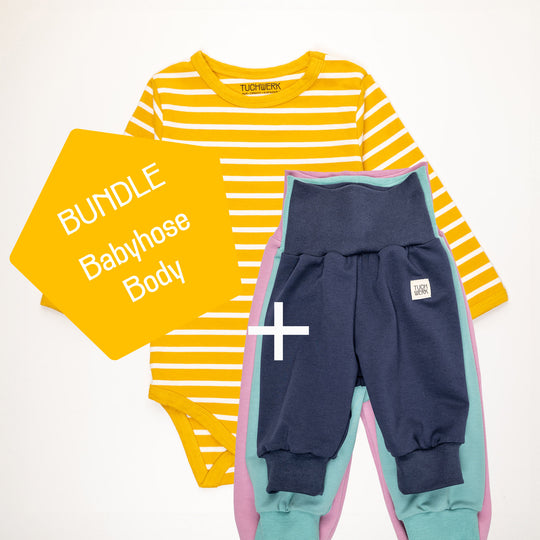 BUNDLE: Baby Body gelb-gestreift + Baby Hose